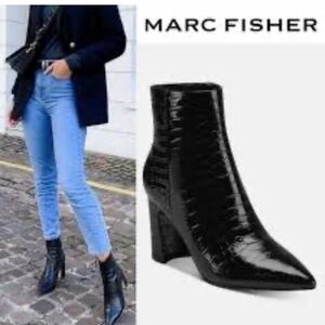 Marc Fisher black croc embossed leather bootie
